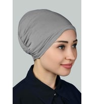 Hazır Pratik Geçmeli Lastikli Tesettür Bone (Gri)