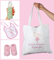 eJOYA Bebeklere Özel Çantasında Kişiye Özel Biberon Önlük Ve Patik Bebek Hediye Seti 109819 (Pembe)