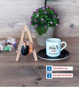 Türkçe Öğretmeni Türk Kahvesi Fincanı Ahşap Altlıklı ve Fotoğraflı Ahşap Anahtarlık Hediye Öğretmenler Günü Hediyesi (Model 7)