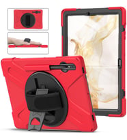 Samsung Galaxy Tab S7 Plus T970 T975 T977 Kılıf Defender Askılı Zırhlı Tank Case (Kırmızı)