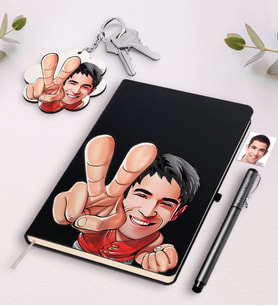 BK Gift Kişiye Özel Erkek Karikatürlü Beyaz Defter Kalem Ve Anahtarlık Hediye Seti-33 (Model 1)
