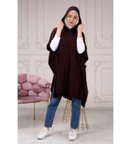 Kadın Yandan Bağcıklı Kapüşonlu Panço 4304 (Mürdüm)