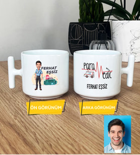 Kişiye Özel Karikatürlü Paramedik Hediye T Kupa Bardak Erkek Paramediğe Tıp Bayramı Hediyesi (Beyaz)