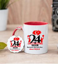 Öğretmenlere Özel Hediye Kupa Bardak ve Anahtarlık (Kırmızı)