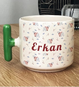 Kişiye Özel Tatlı Ayıcık Desenli Hediye T Kupa Bardak Arkadaşa Hediye (Yeşil)