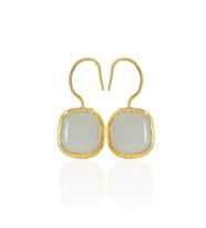 Kadir Jewellery 22 Ayar Altın Kaplama Kare Taşlı Küpe -El İşçiliği Ve Hipoalerjenik Küpe (Gri)