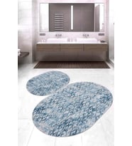 Dijital Baskılı Kaymaz Taban Yıkanabilir Oval 2'li Klozet Takımı Banyo Paspası NOKZ-HY-1056 (Mavi)