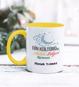 Din Kültürü Öğretmeni Tasarımlı Kişiye Özel Kupa Bardak (Sarı)