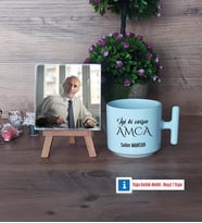Amcaya Hediye Fotoğraflı Dekoratif Taş, Kupa Bardak Beyaz Hediye (Model 12)