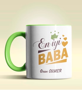 Kişiye Özel En İyi Baba Tasarımlı Siyah Kupa Bardak (Yeşil)