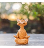 Dekoratif Yoga Yapan Kedi Biblo Meditasyon Kedi Heykeli Ev Dekoru (Turuncu)