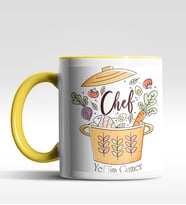 Kişiye Özel Chef - Şef Tasarımlı Siyah Kupa (Beyaz-Sarı)