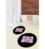 EVDEYA Dijital Yıkanabilir Modern Ayak İzi Desen İkili Yuvarlak Banyo Halısı Klozet Takımı, YKLOZET-20-GOLD, (Siyah)