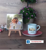Babaya Doğum Günü Hediyesi Fotoğraflı Dekoratif Taş, Ahşap Altlıklı Türk Kahvesi Fincanı Hediye Babalar Günü Hediyesi (Model 6)