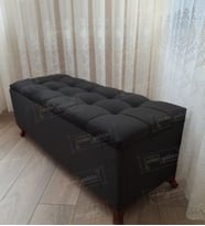 Lüks Çizgi Kapitoneli Sandıklı Puf Bench 120 cm CevizAyak (Siyah)