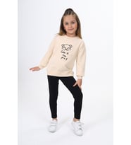 Toontoy Kız Çocuk Nakışlı Taytlı Takım (Bej)