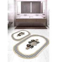 Dijital Baskılı Kaymaz Taban Yıkanabilir Oval 2'li Klozet Takımı Banyo Paspası NOKZ-SD-431 (Gold)