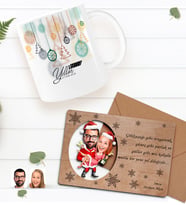 BK Gift Kişiye Özel Mutlu Yıllar Kupa Bardak ve Retro Ahşap Yılbaşı Tebrik Kartı Hediye Seti-1 (Mavi)