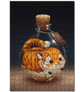 Cakapuzzle Mantar Tıpalı Şişe İçindeki Sarı Kedi Puzzle Yapboz MDF (Ahşap) (1000 Parça)