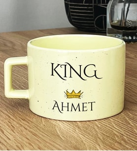 Kişiye Özel King Hediye Pastel Fincan Sevgiliye Hediye (Sarı)