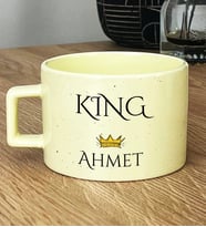 Kişiye Özel King Hediye Pastel Fincan Sevgiliye Hediye (Sarı)