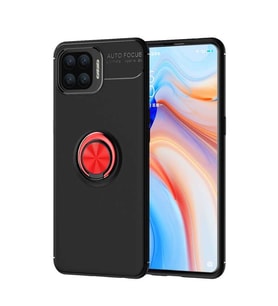 Oppo Reno A73 Kılıf Yüzüklü Magnetli Ravel Case (Siyah-Kırmızı)