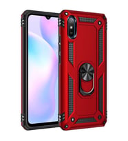 Xiaomi Redmi 9A Kılıf Yüzüklü Zırh Tank Vega (Kırmızı)