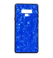 Galaxy Note 9 Kılıf Mermer Desenli Marbel Temperli Cam Silikon Kılıf (Mavi)