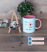Anneye Hediye Kupa Bardak Beyaz ve Fotoğraflı Ahşap Anahtarlık Hediye (Model 6)