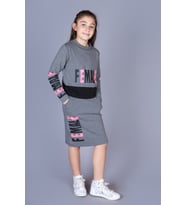 Toontoy Kız Çocuk Female Baskılı Etekli Takım (Antrasit Melanj)