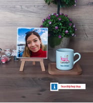 Rusça Öğretmeni Fotoğraflı Dekoratif Taş, Ahşap Altlıklı Türk Kahvesi Fincanı Hediye (Model 1)