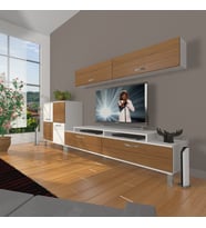 Decoraktiv Ekoflex 6y Slm Krom Ayaklı Tv Ünitesi Tv Sehpası (Beyaz - Ceviz)