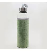 Kişiye Özel İsimli Peluş Kılıflı Cam Matara 500 ml (Yeşil)