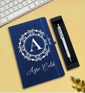 Kişiye Özel Defter & Kalem Hediye Seti (Mavi)