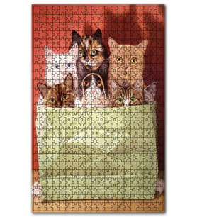 Cakapuzzle Eski Kağıt Çantada Kediler Fareler Görseli Puzzle Yapboz MDF(Ahşap) (255 Parça)