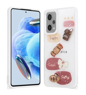 Xiaomi Redmi Note 12 Pro 5G Kılıf Parlayan Sıvılı Simli Kabartma Figürlü Redclick Cevze Kapak