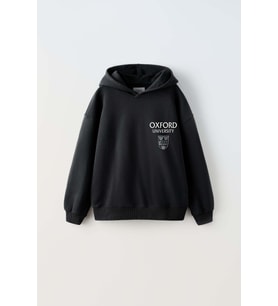 ERKEK ÇOCUK OXFORD MODELLİ KOL MANŞETLİ PAMUK KAPŞONLU SWEAT (Siyah)