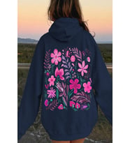 Bahar Esintisi Çiçek Baskılı Oversize Sweatshirt (Lacivert)