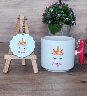 Unicorn Hediye Seti Kupa Bardak T Kulplu ve Anahtarlık Arkadaşa Kız Kardeşe Hediye (Model 1)