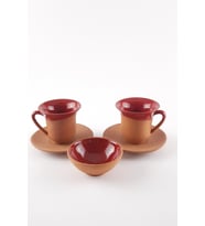 Toprak Kahve Fincanı 3 lü Set (Kırmızı)