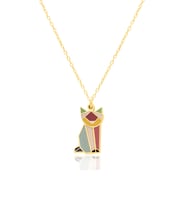 925 AYAR GÜMÜŞ RENKLİ MİNELİ ORİGAMİ KEDİ KOLYE (Gold)