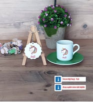 Unicorn Türk Kahvesi Fincanı Lacivert ve Ahşap Anahtarlık Hediye (Model 6)