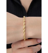 14 Ayar Altın Işıltılı Burgu Halat Zincir Bileklik 3.90 mm (Beyaz)
