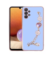 Samsung Galaxy A32 4G Kılıf El Askılı Tutamaçlı Kamera Korumalı Renkli Gold Kenar Silikon Kapak (Mor)