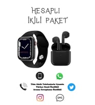 Türkçe Menü Konuşma Özellikli Tüm Akıllı Telefonlarla Uyumlu Watch 7 Series T700 S Akıllı Saat + Pro 5 Bluetooth Kulaklık İkili Paket (Siyah)