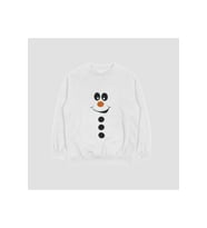 Unisex Siyah Yılbaşı Kardan Adam  Baskılı Oversize Kapşonsuz Sweatshirt (Beyaz)