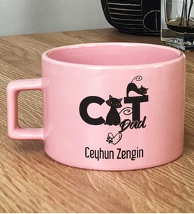 Kişiye Özel Cat Dad Hediye Pastel Fincan Kedi Babası -3- (Pembe)