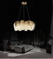 Mirella 60'lik Taşlı Avize Zarif Taşlı Modern Salon Oturma Odası Avize (Eskitme Altın)