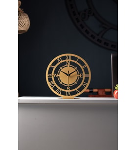 Gowpenart Dizayn Pusulalı Metal Masa Saati 1,5 mm Kalınlık 25x23cm (Gold)