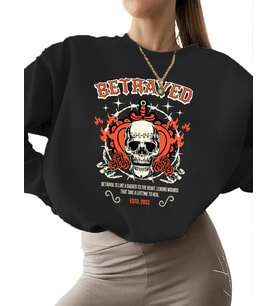 kadın Sweatshirt Sweatshirt İhanete uğramış Baskılı erkek bisiklet yaka 3 iplik şardonlu unisex (Siyah)